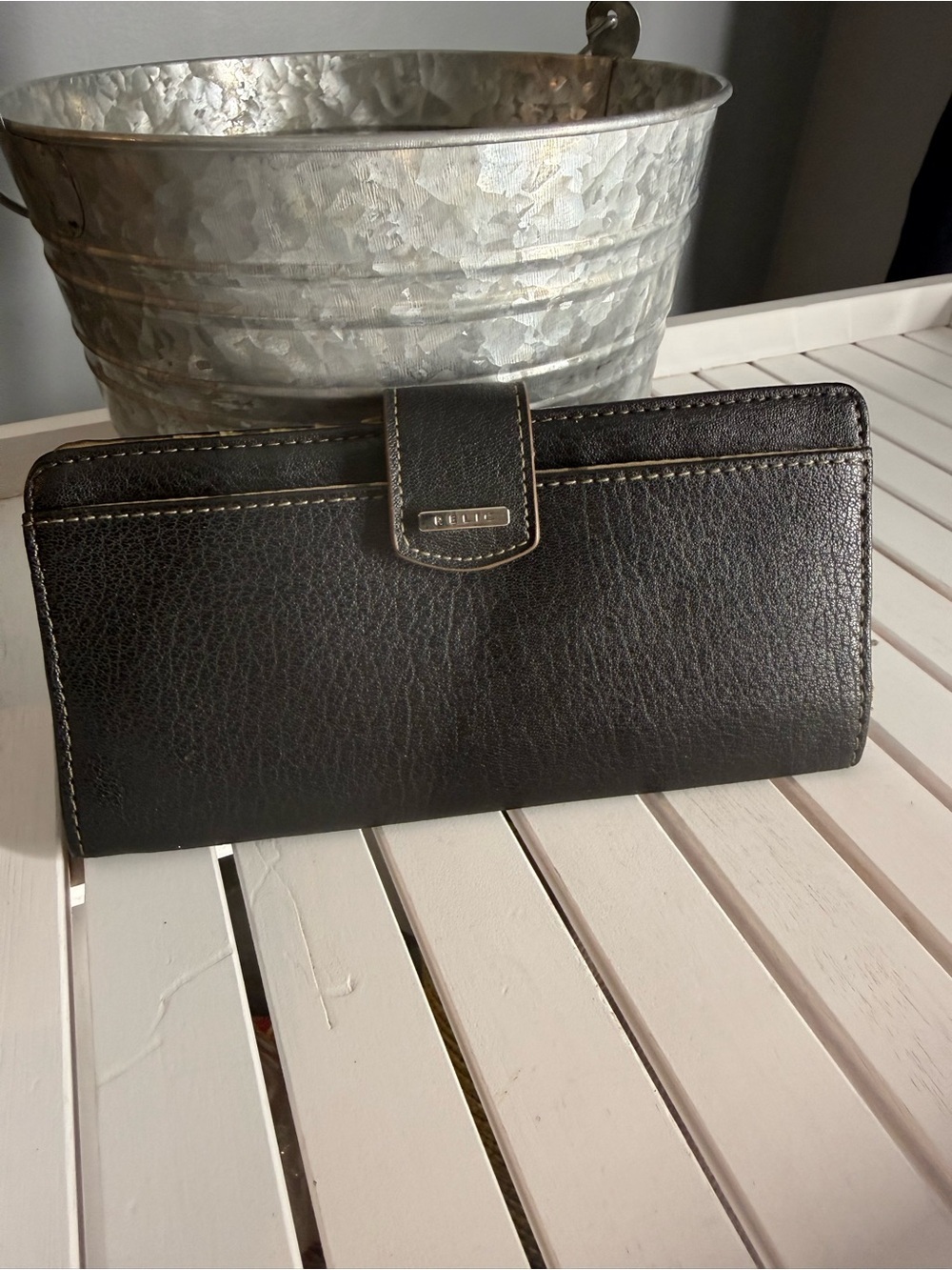 Relic Black Pebbled Faux Leather Clutch Wallet Checkbook Organizer Y2K Boho